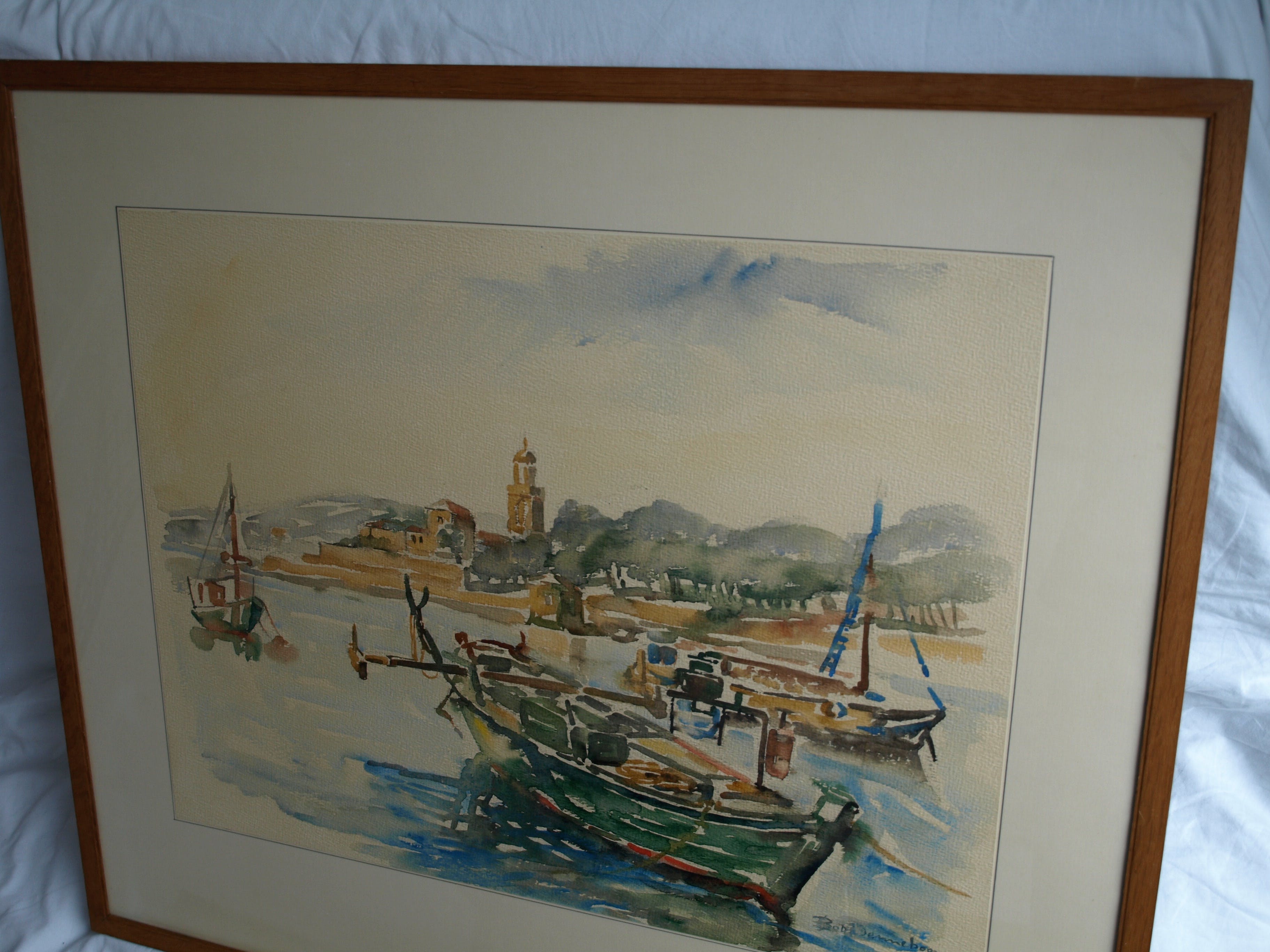 Bob Denneboom - Aquarel – Haven - ingelijst – ca 1958 kopen? Bied vanaf 45!