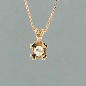 14k gouden collier en solitair hanger met Bolsjewiek geslepen diamant tot.0.19ct kopen? Bied vanaf 260!