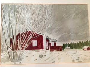 Thom Vink - Huizen in de sneeuw - Tekening, Ingelijst kopen? Bied vanaf 25!