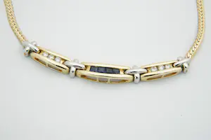 21- Fraai 14krt bicolor goud en ca. 0.30ct diamanten halssieraad kopen? Bied vanaf 630!