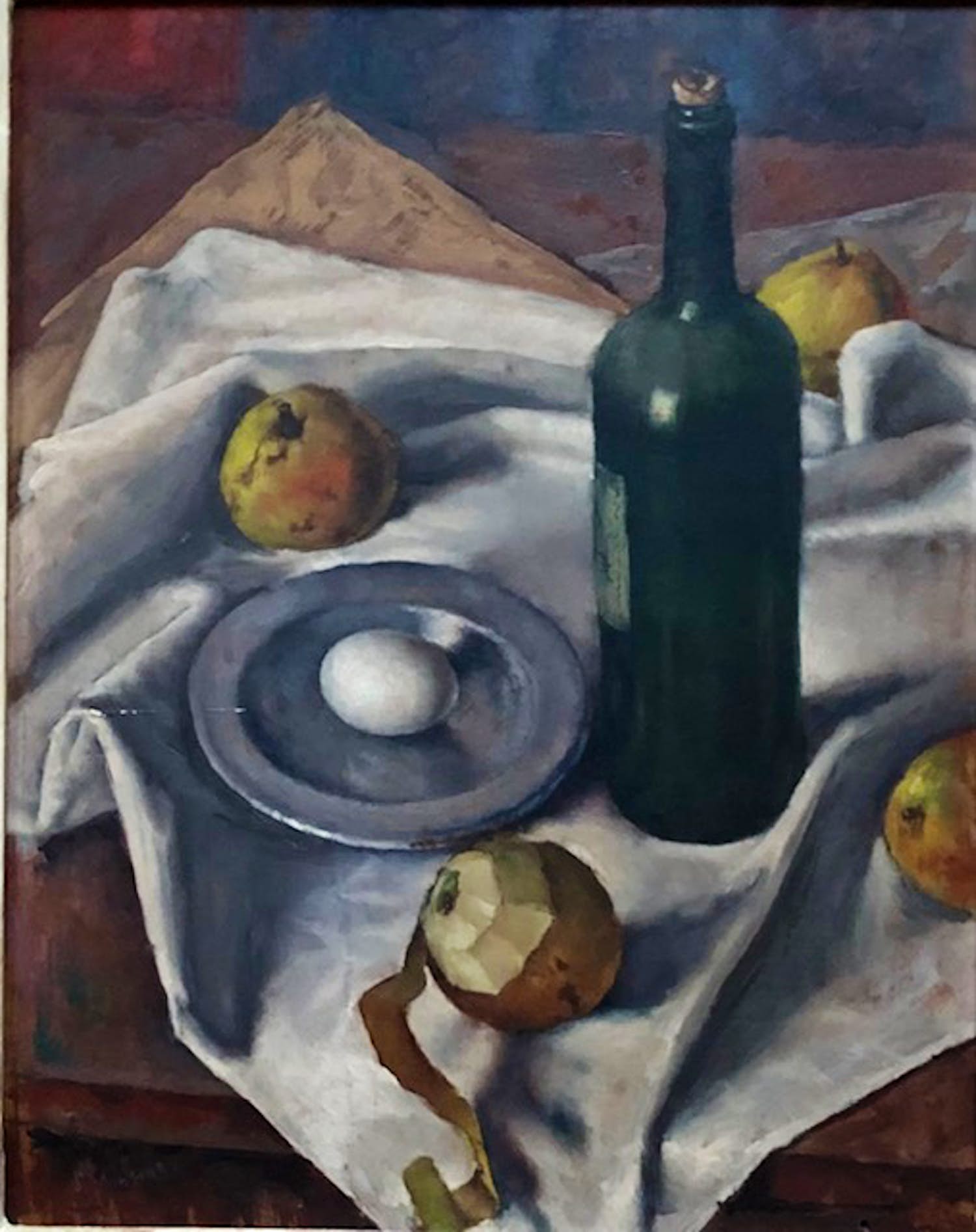 Johan Ponsioen - Stilleven met Fles / Fruit / Tinnen Bord - Olieverf Schilderij verkocht voor € 595!