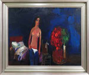 Theo van der Horst - Olieverf op doek, Vrouwelijk naakt - Ingelijst verkocht voor € 200!