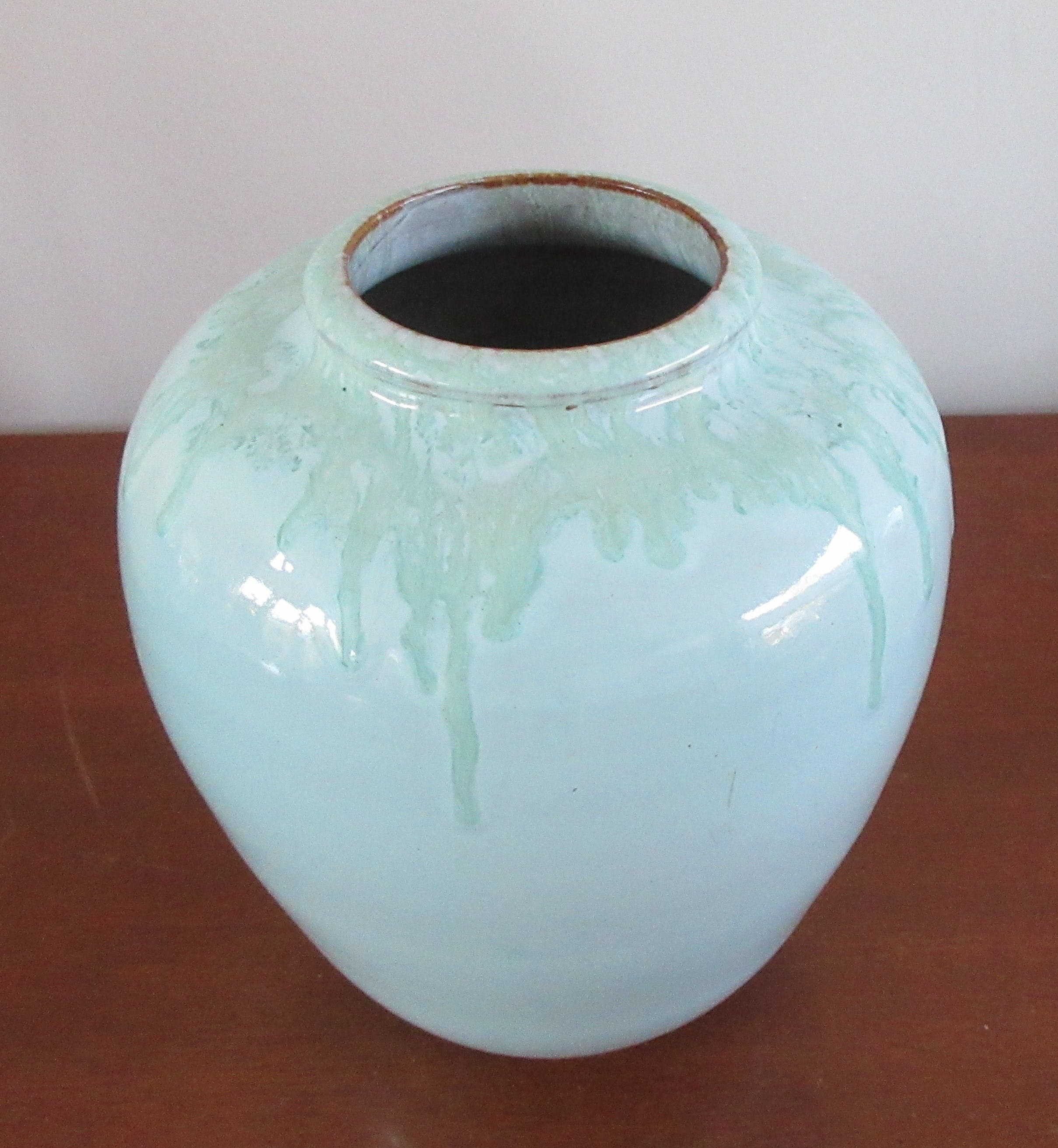 Pieter Groeneveldt - Turqoise vaas met groen stroomglazuur kopen? Bied vanaf 48!