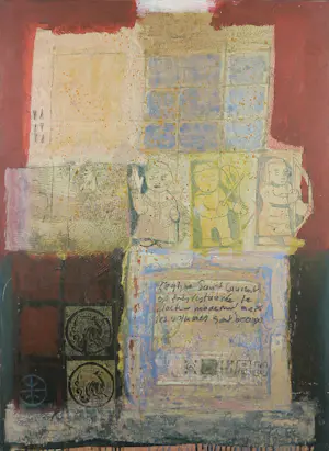 Leo Schepens - Gemengde techniek op paneel, L églisa Saint Laurent - Ingelijst kopen? Bied vanaf 100!