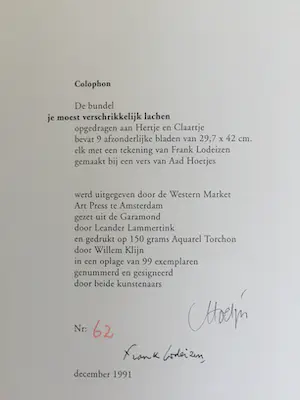 Frank Lodeizen - bundel van 9 afzonderlijke bladen. Gesigneerd en genummerd: 62/99 kopen? Bied vanaf 100!