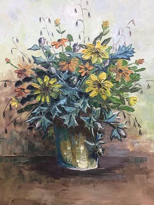 Niet of onleesbaar gesigneerd - Pot met bloemen kopen? Bied vanaf 1!