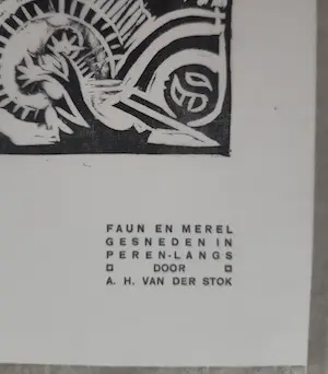 Henri van der Stok - Twee houtsnedes uit Wendingen 1919: Badende nimf en Faun en merel kopen? Bied vanaf 60!