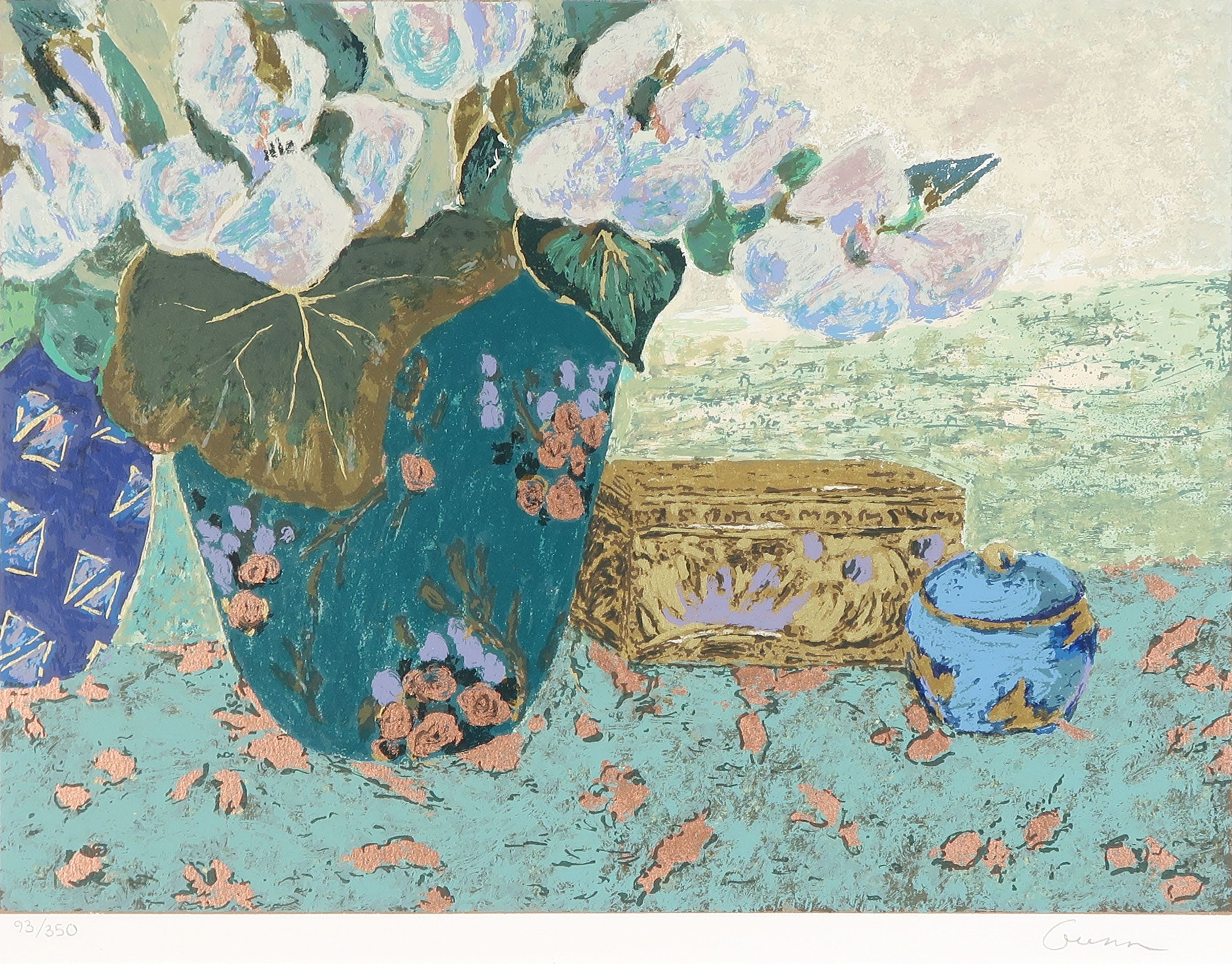 Niet of onleesbaar gesigneerd - Zeefdruk, Stilleven met bloemen kopen? Bied vanaf 1!