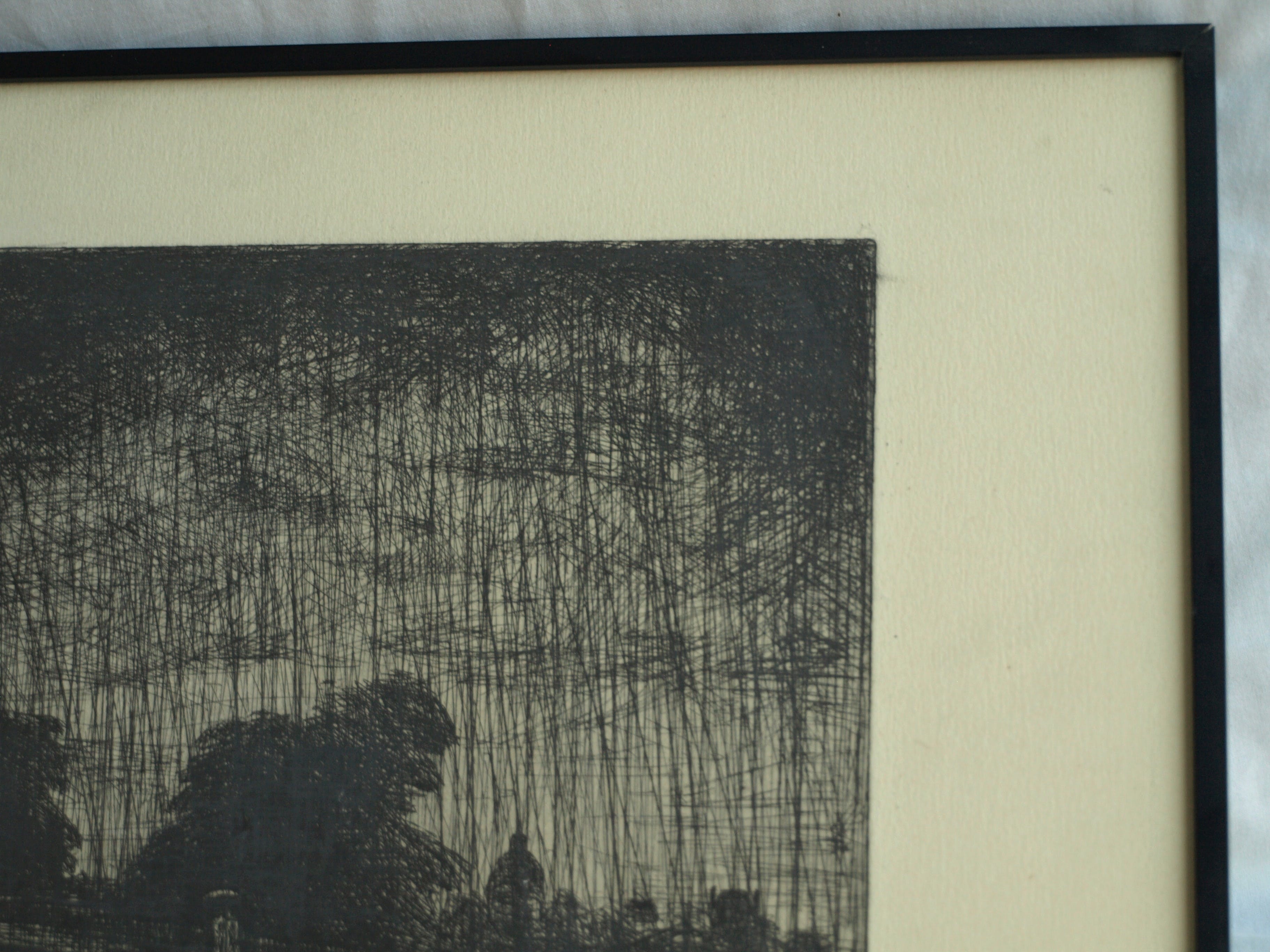 Niet of onleesbaar gesigneerd - Gesigneerde ets – Landschap in de regen – ingelijst – 1948 kopen? Bied vanaf 1!