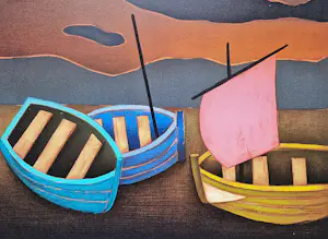 Jean Oosterlynck - Grote 1976 - kleurenlitho "BATEAUX A NUIT" met persoonl. opdracht kopen? Bied vanaf 41!