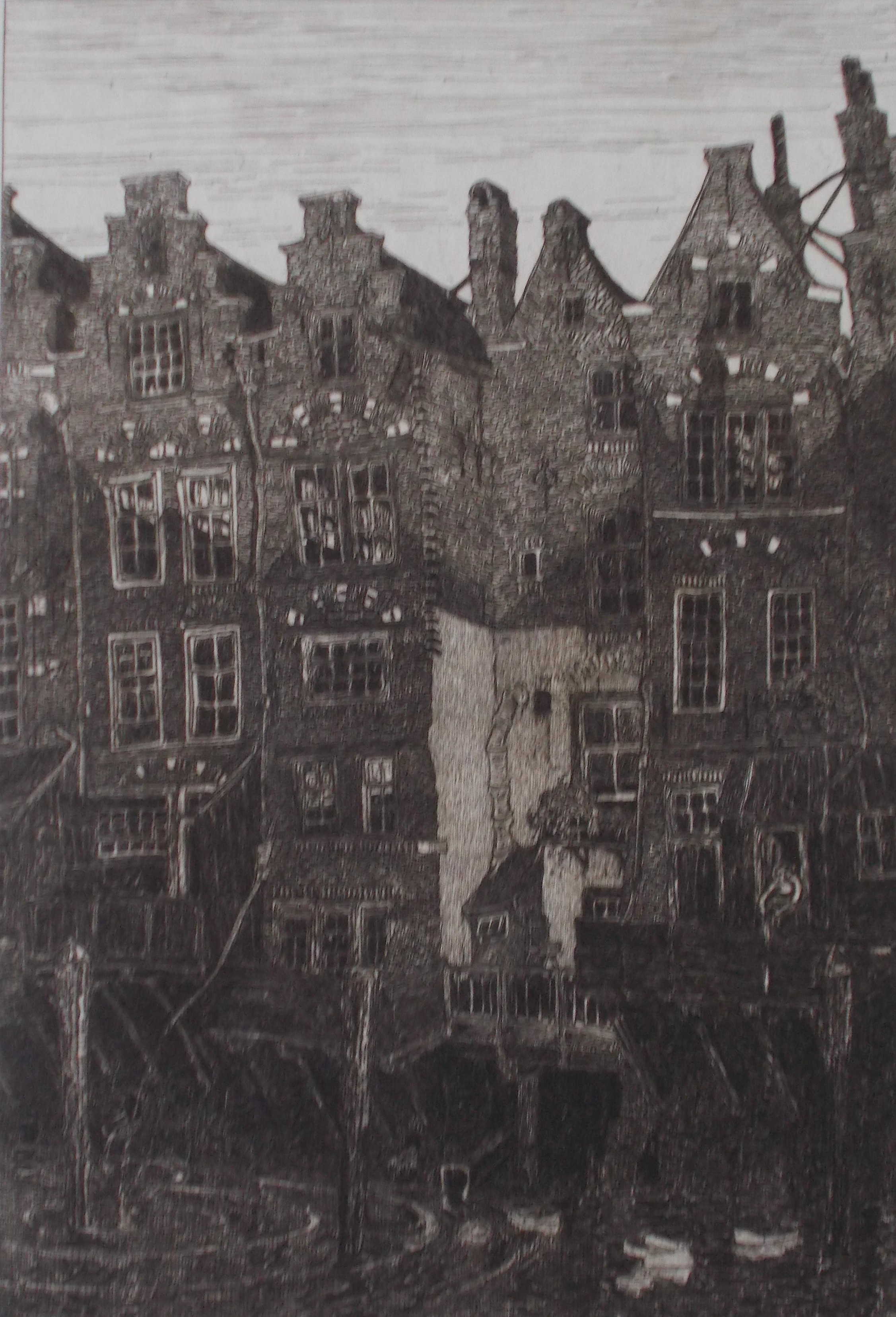 Wijnand Otto Jan Nieuwenkamp - Oude huizen aan de Voorstraathaven, Dordrecht verkocht voor € 85!