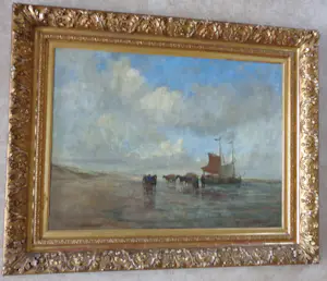 Thamine Tadama-Groeneveld - VISSERS AAN HET STRAND / OLIEVERF DOEK / 106x133cm / KADER / SIG kopen? Bied vanaf 975!