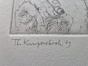 Theo Kurpershoek - Gedetailleerde ets uit 1969 - zelfportret met vogels - kleine oplage (50) kopen? Bied vanaf 31!