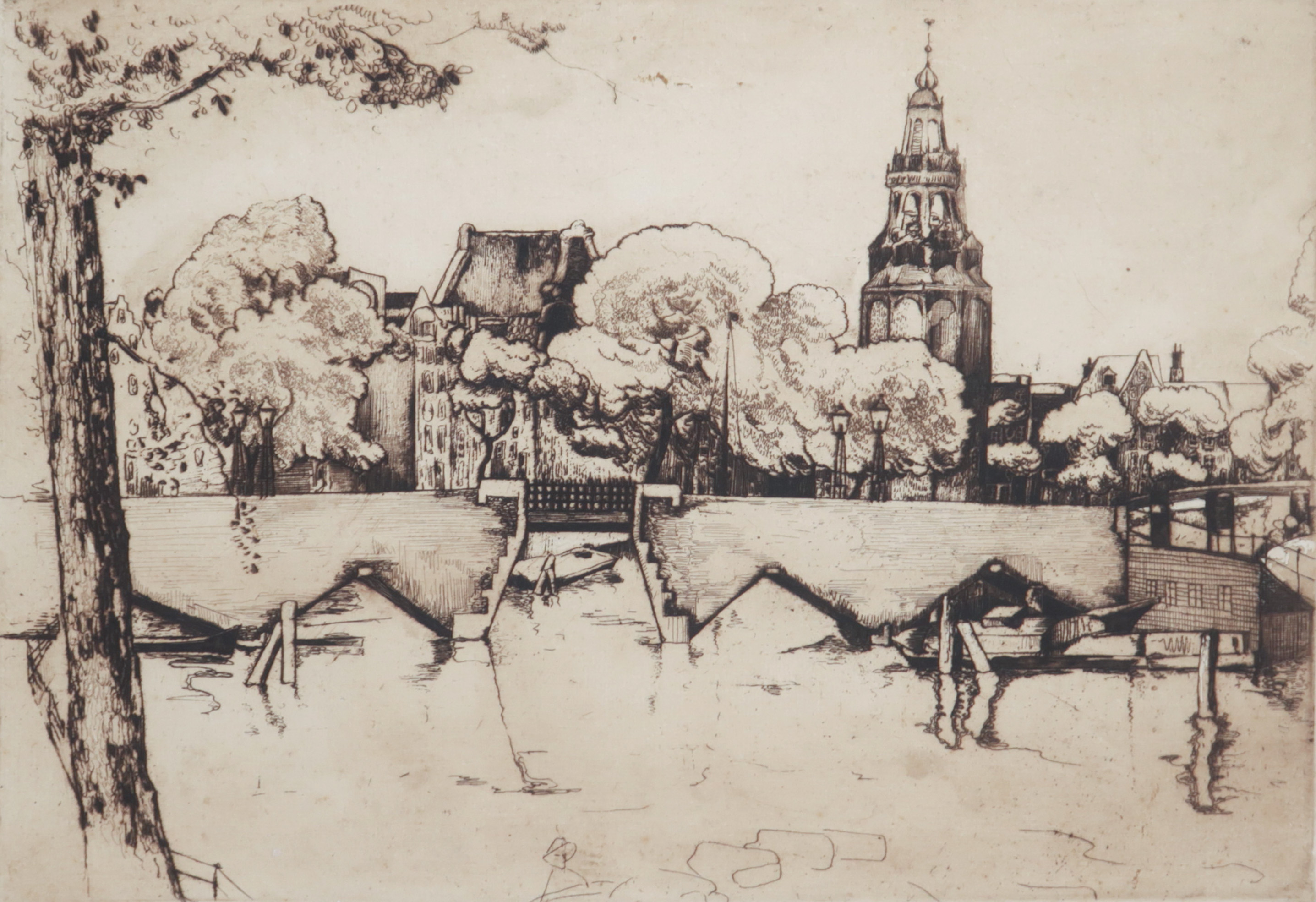 Niet of onleesbaar gesigneerd - Ets, Stadsgezicht  kopen? Bied vanaf 1!