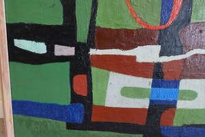 Juul Neumann - Geabstraheerd landschap met rode cirkel kopen? Bied vanaf 300!