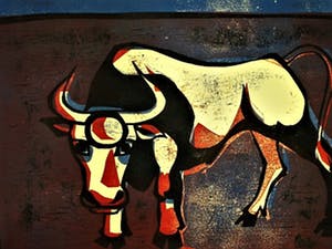 Niet of onleesbaar gesigneerd - Krachtige - omstreeks 1950 - Linosnede "de Stier" - gesigneerd kopen? Bied vanaf 10!