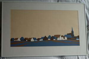 Curiosa - Knipselkunst , Dorpsgezicht Noord-Holland – ingelijst - 1989 kopen? Bied vanaf 1!