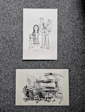Ed Dukkers - Twee monochrome jaren 60 Litho's "Zandvoort en Familie" potloodgesigneerd kopen? Bied vanaf 37!