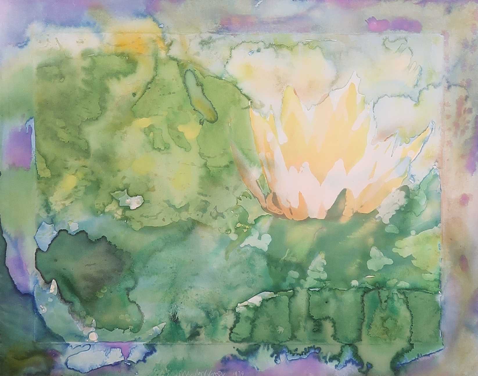 Joseph Raffael - Aquarel over ets, October lily glowing - Ingelijst kopen? Bied vanaf 350!