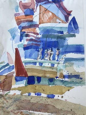 Jaap Ploos van Amstel - Vliegers op het strand, Aquarel, gesigneerd en ingelijst kopen? Bied vanaf 45!