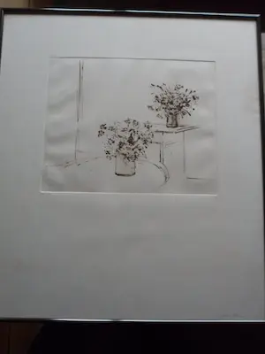 Wilfred Voet - Ets. Titel, "twee vazen bloemen". kopen? Bied vanaf 25!