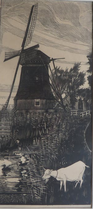 Jaap Veldheer - Landschap met molen en geit op de voorgrond kopen? Bied vanaf 25!