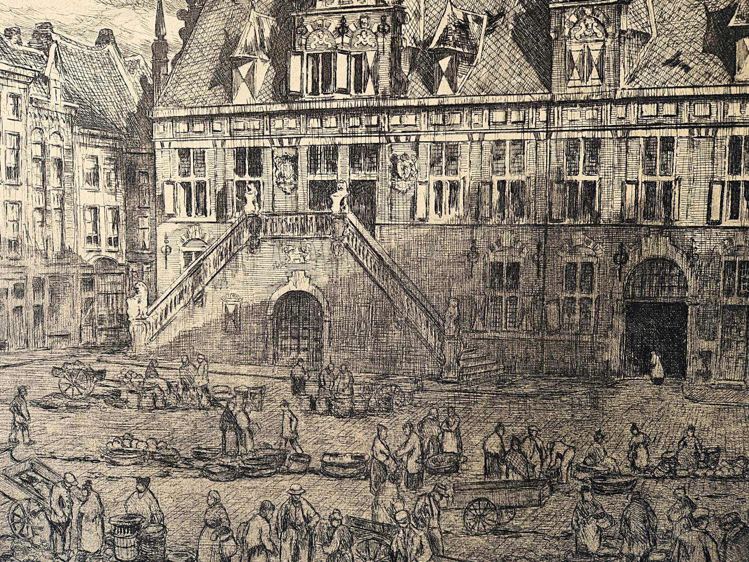 Eugene Lucker - Grote en mooi scherpe Ets "Grote Markt Nijmegen" potloodgesigneerd kopen? Bied vanaf 68!