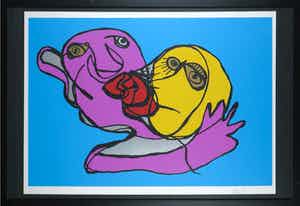 Karel Appel - Zeefdruk, Blue Kiss - Ingelijst (Groot) verkocht voor € 1!