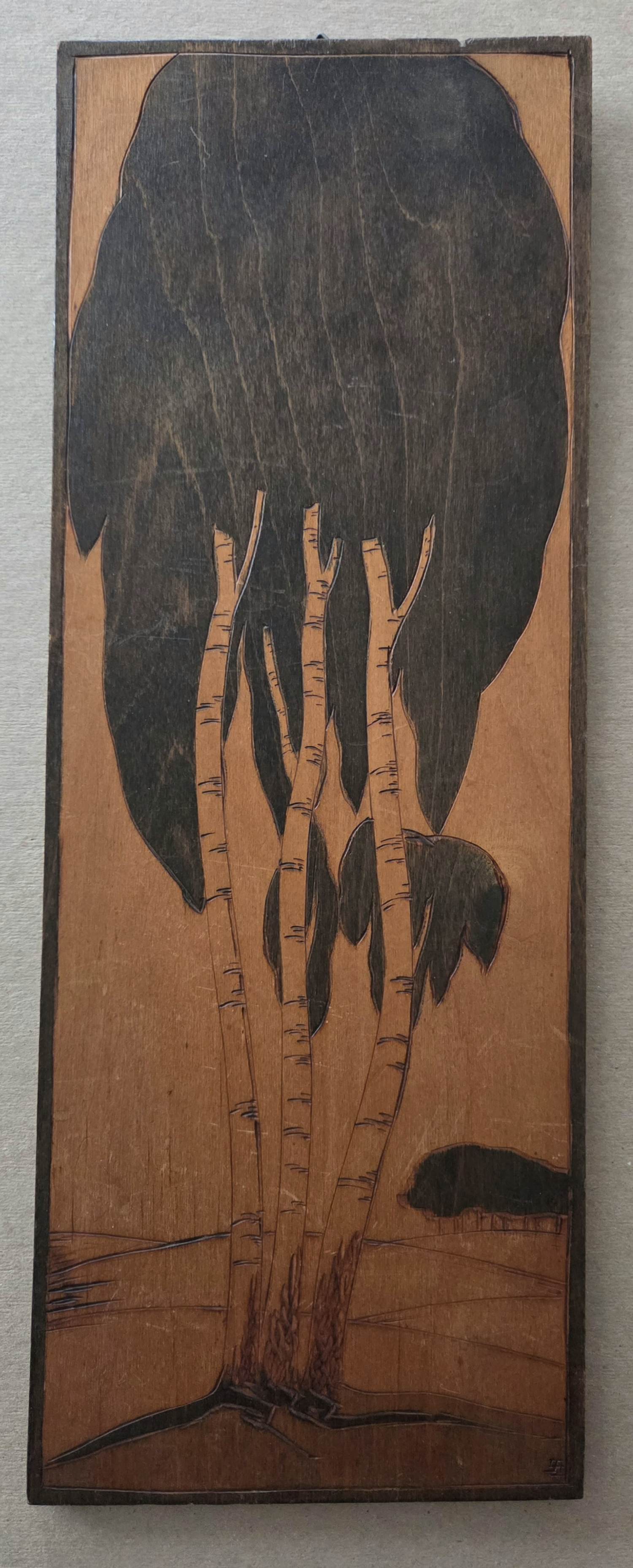 Jan Schonk - Houtsnijwerk. Bomen. Berken. Monogram. kopen? Bied vanaf 79!