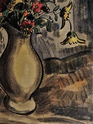 Dirk den Exter - Vroeg & Naïef - 1935 - Aquarel/Pastel - Boeket met Ridderspoor - gesigneerd kopen? Bied vanaf 10!