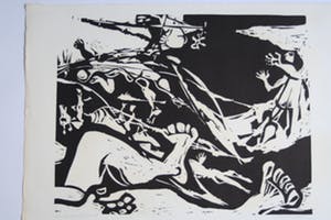 Karel Timmerman - De zondvloed III '68 - gesigneerde linodruk kopen? Bied vanaf 1!