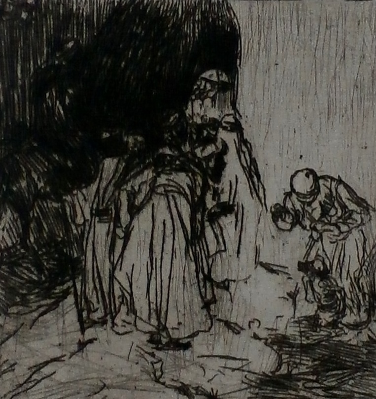 Marius Bauer - ets: de gedresseerde aap - 1888 verkocht voor € 95!