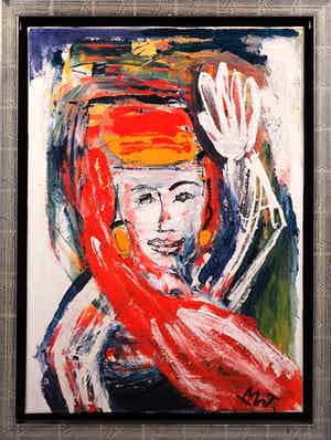 Martin van Wordragen - Gemengde techniek op doek, Wuivende dame - Ingelijst verkocht voor € 250!