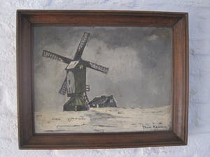 Niet of onleesbaar gesigneerd - Stellingmolen in winterlandschap. kopen? Bied vanaf 1!