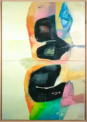 Philip Vencken - Acryl op doek, Zonder titel (tweeluik) - Ingelijst verkocht voor € 90!