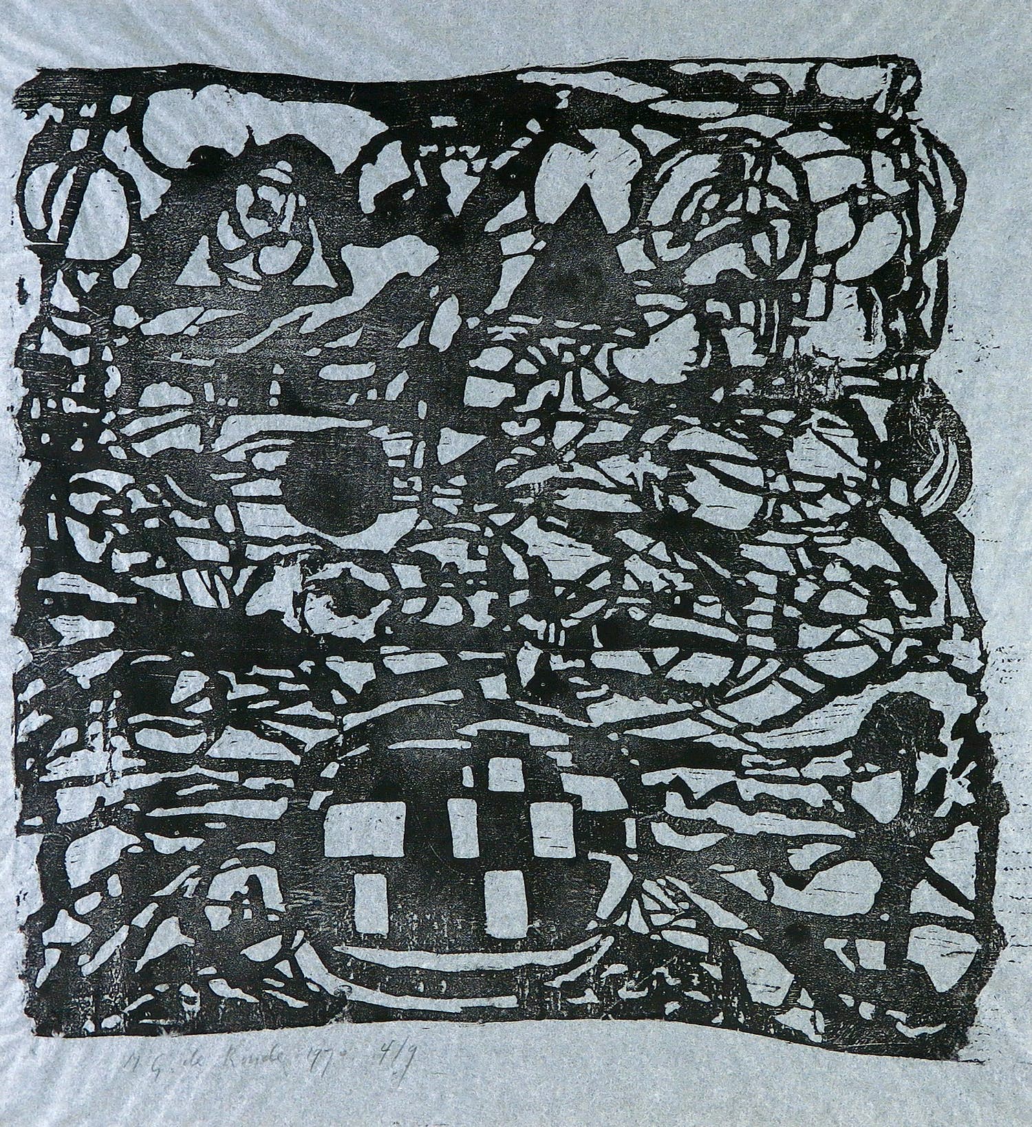 Maria de Ronde - Houtsnede op Japans papier, Abstracte compositie kopen? Bied vanaf 1!