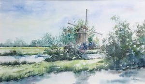 Niet of onleesbaar gesigneerd - Molen in aquarel kopen? Bied vanaf 1!