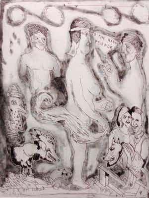 Lucebert - TYPISCHE FIGURATIE / ZW-W ETS / 65x50cm / SIG / 1993 verkocht voor € 233!