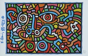 Keith Haring - Signatuur en tekening op uitnodiging Galerie Hans Mayer - Ingelijst kopen? Bied vanaf 1!