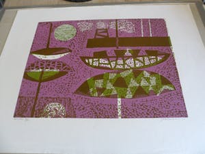 Jenny Dalenoord - Kleuren houtsnede. Titel "Haven". kopen? Bied vanaf 25!