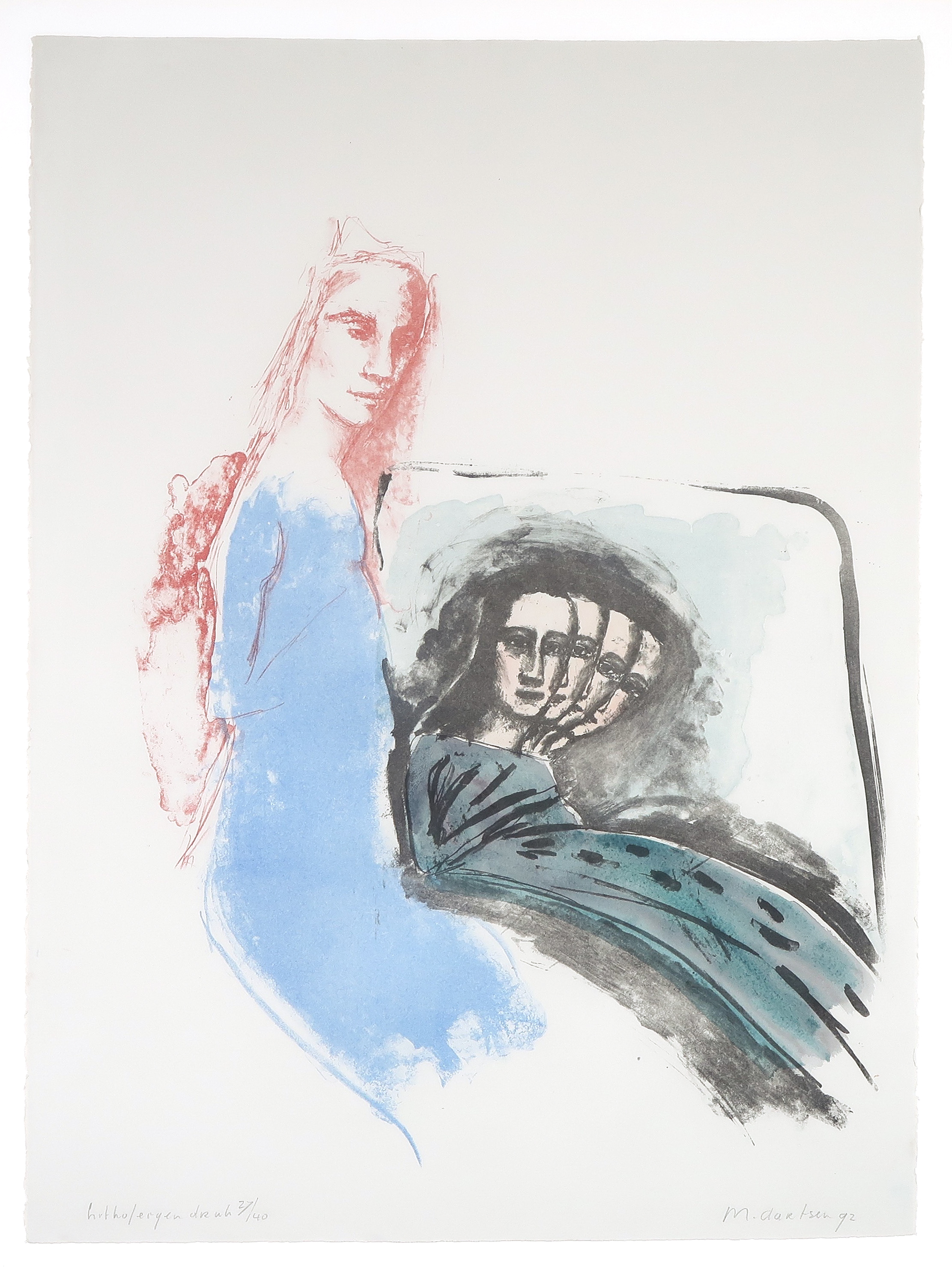 Marianne Aartsen - Litho, Vrouw met vier kinderen - Ingelijst kopen? Bied vanaf 20!