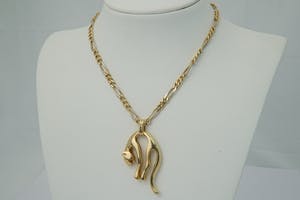 2520- 18 Krt - gouden figaro collier - grote panterhanger - handboei-sluiting!! kopen? Bied vanaf 1730!
