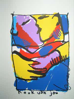 Herman Brood - Zeefdruk: KOOK VAN JOU, welke met de hand is gesigneerd door Herman Brood. verkocht voor € 175!