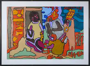 Hans Hartman - Acryl op papier, Zonder titel - Ingelijst verkocht voor € 35!