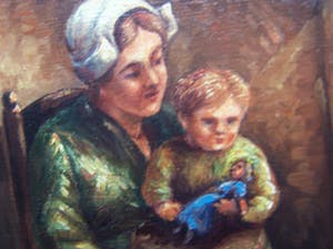 Dirk Kubbe - Boereninterieur met moeder kind. kopen? Bied vanaf 50!