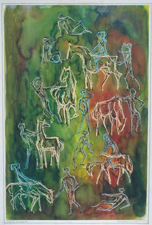 Klaas Pijlman - Gemengde techniek , “Mens en Paard” – 1965 – 60 x 40 cm kopen? Bied vanaf 75!
