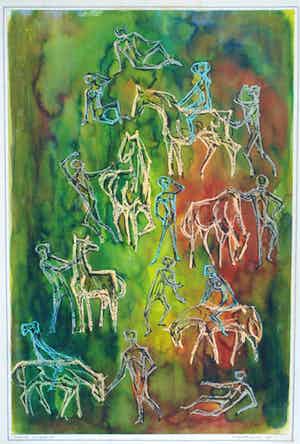 Klaas Pijlman - Gemengde techniek , “Mens en Paard” – 1965 – 60 x 40 cm verkocht voor € 75!