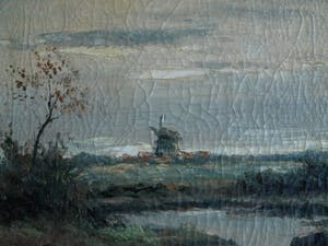 Clemens Wolters - Olieverf op doek, Molens in een Hollands landschap – ca 1915 kopen? Bied vanaf 35!