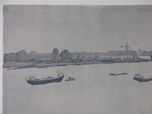 Jan Forrer - Riviergezicht met schepen - Ets kopen? Bied vanaf 1!