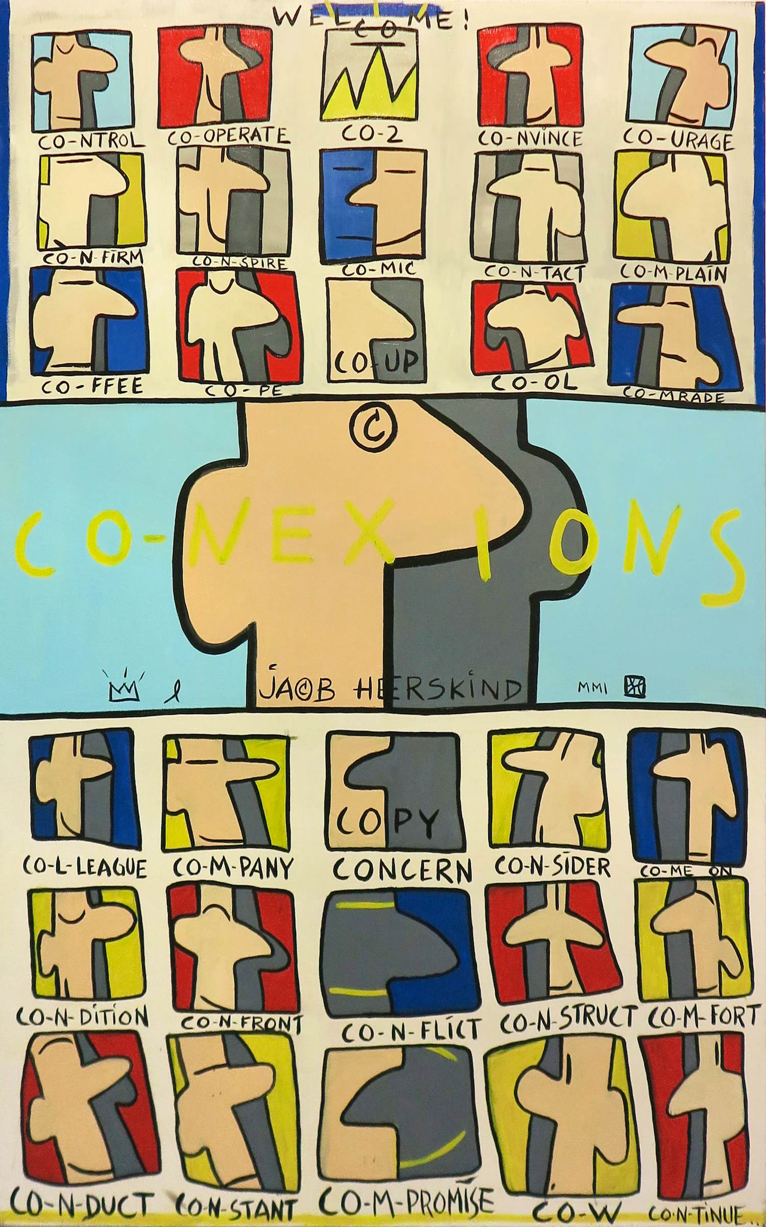 Jacob Herskind - Olieverf op doek, Co-nexions (Zeer groot!) verkocht voor € 300!
